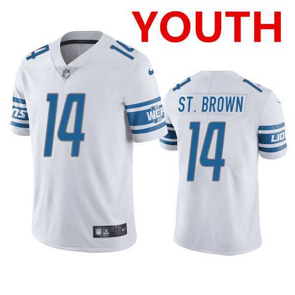 Youth Detroit Lions #14 mon-Ra St. Brown White Vapor Untouchable Limited Stitched Jersey Dzhi